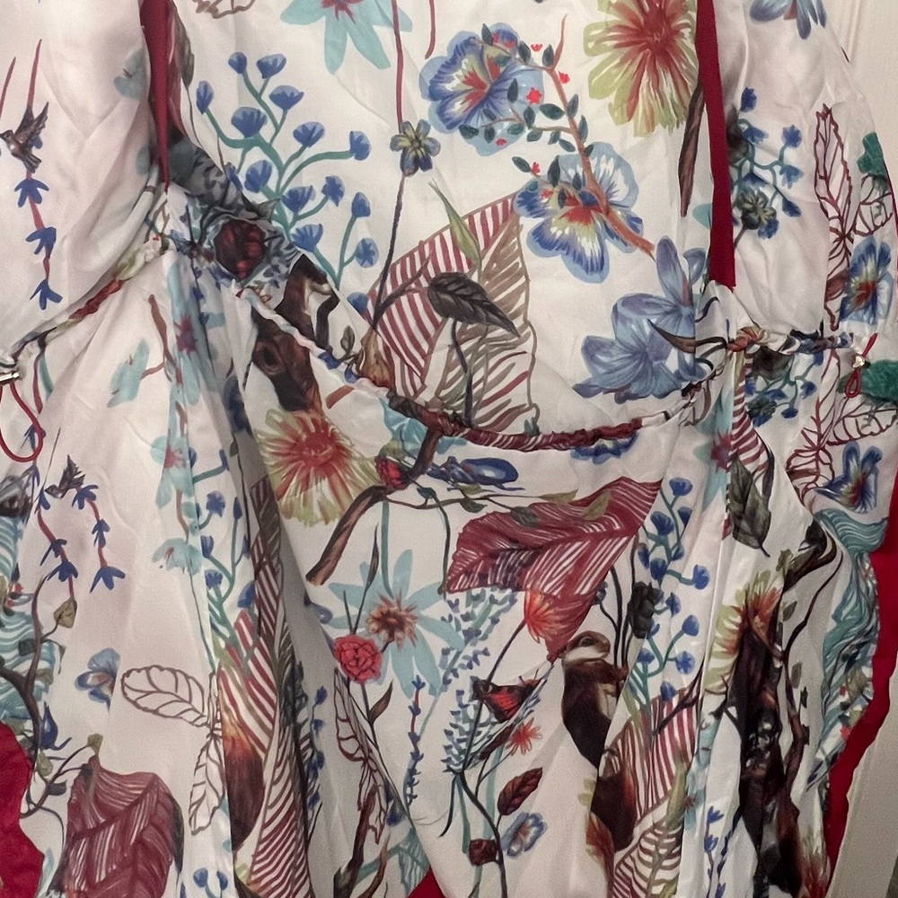 Desigual Red Patterned Puffy Winter Jacket Size S - image 6